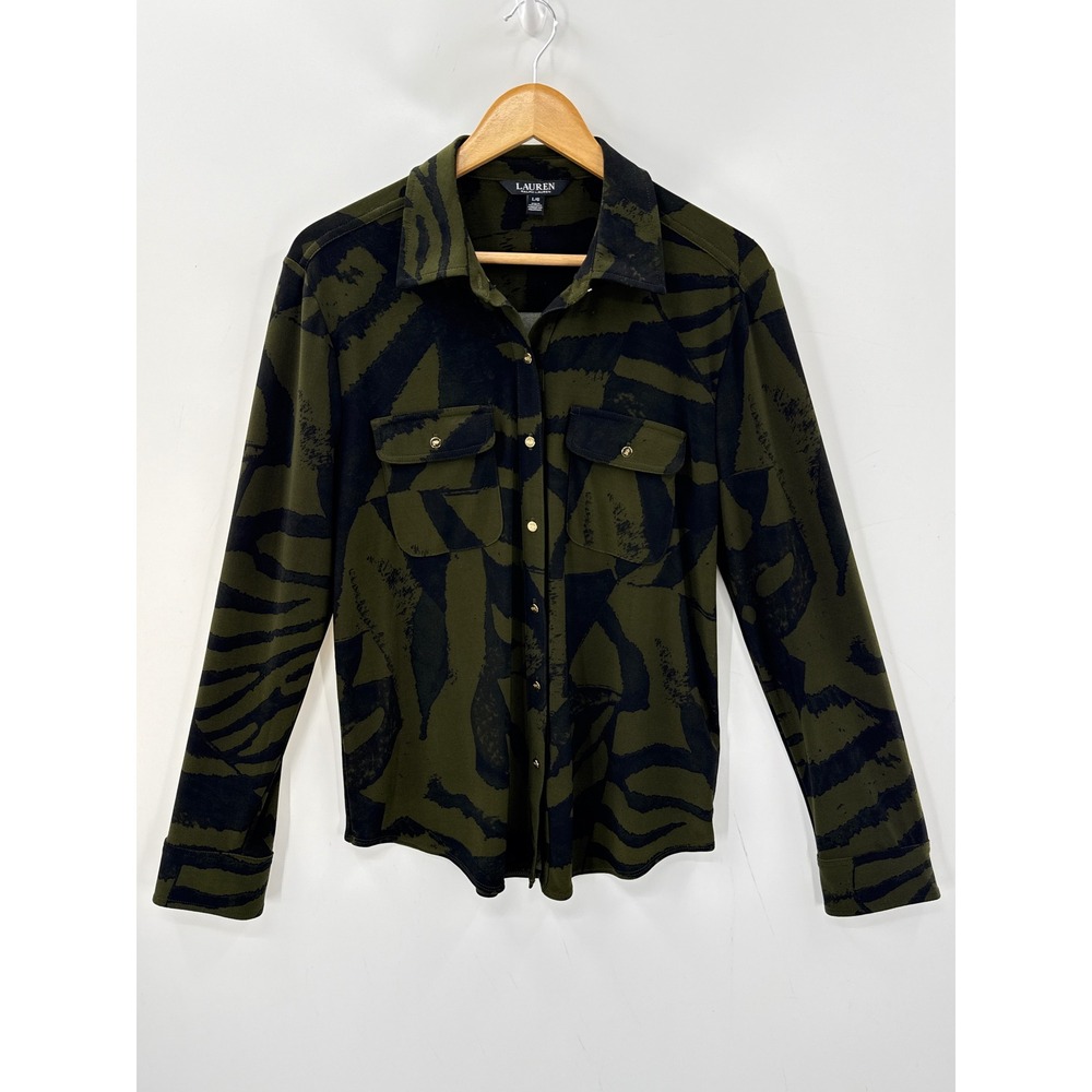 Lauren Ralph Lauren Button Down Abstract Animal Print Shirt L Career Office